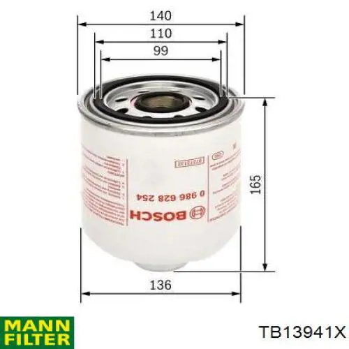 Filtro de secador de ar (separador de umidade e óleo) (TRUCK) Mann-Filter TB13941X preço, a partir de 42,37 USD