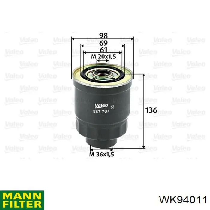 WK94011 Mann-Filter Filtro de combustível