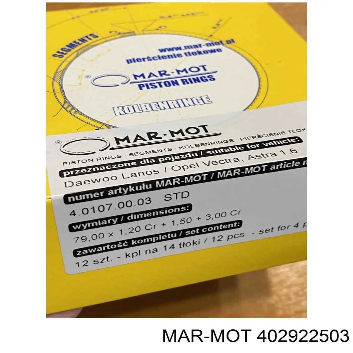 Kit de anéis de pistão de motor, 1ª reparação ( + 0,25) 402922503 Mar-mot