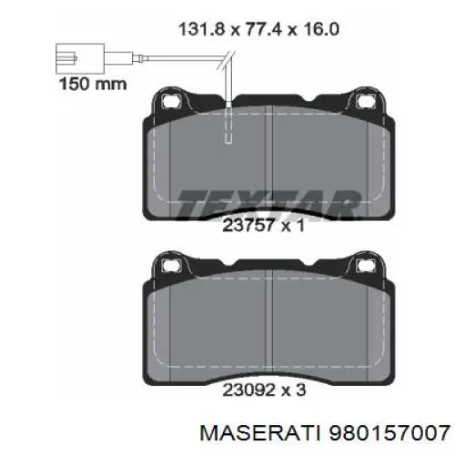 Sapatas do freio dianteiras de disco Maserati 980157007 preço, a partir de 63,34 USD