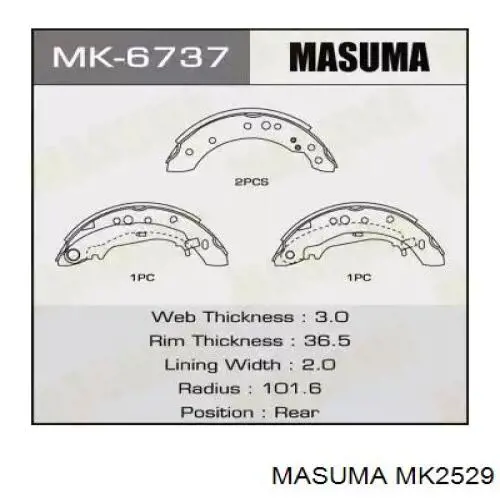 MK2529 Masuma Sapatas do freio traseiras de tambor