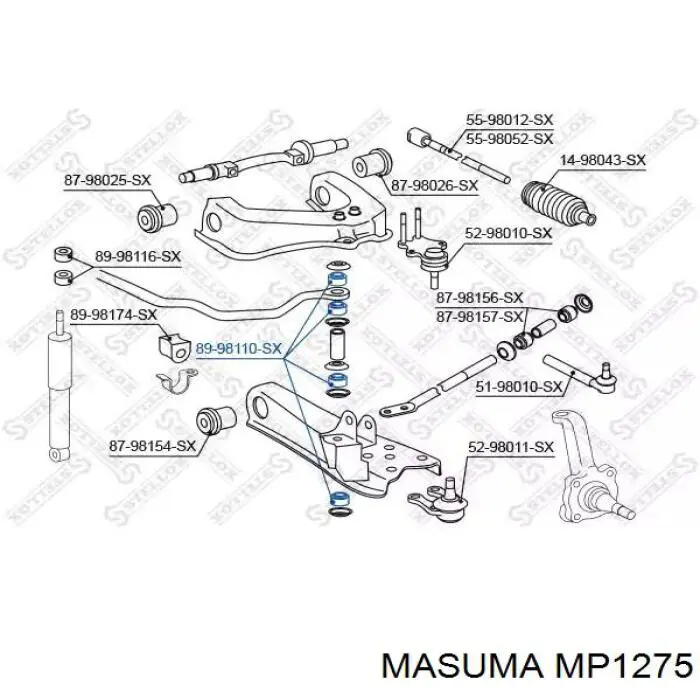 Bucha da haste de amortecedor dianteiro MP1275 Masuma