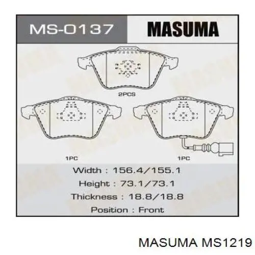 Sapatas do freio dianteiras de disco Masuma MS1219 preço, a partir de 14,89 USD