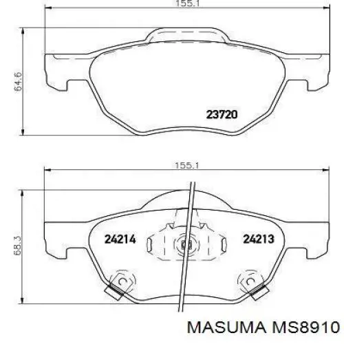 MS8910 Masuma Sapatas do freio dianteiras de disco