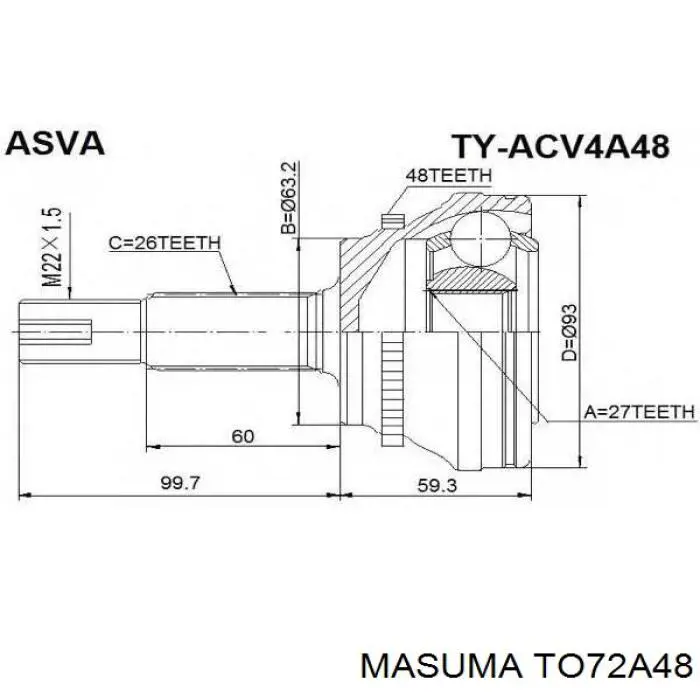 TO72A48 Masuma Junta homocinética externa dianteira