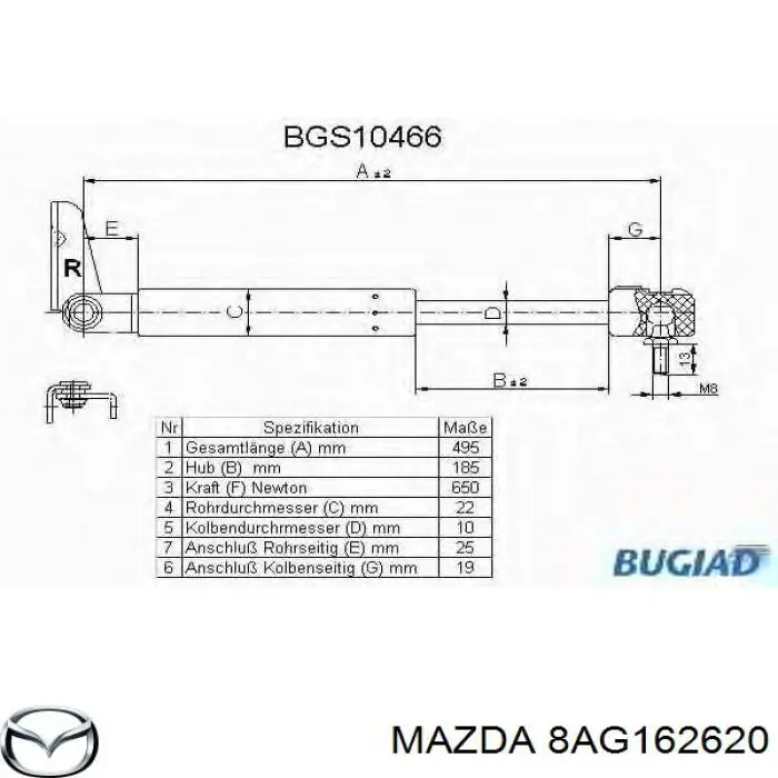 Compre 8AG162620 Mazda Amortecedor de tampa de porta-malas (de 3ª/5ª porta traseira)