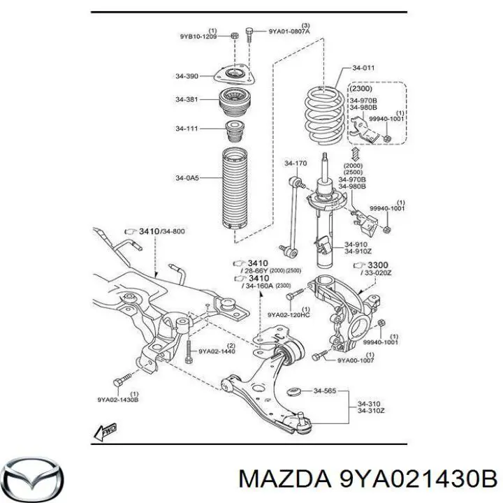 Parafuso de fixação de braço oscilante dianteiro, inferior Mazda 9YA021430B preço, a partir de 9,20 USD