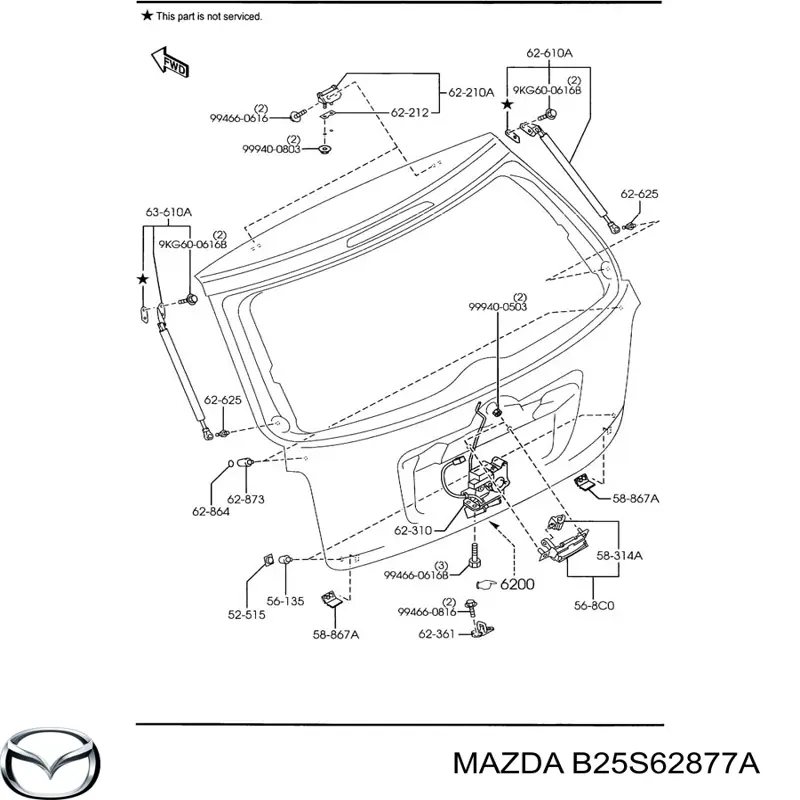 B25S62877A Mazda Pára-choque (grade de proteção) de tampa de porta-malas (de 3ª/5ª porta traseira)