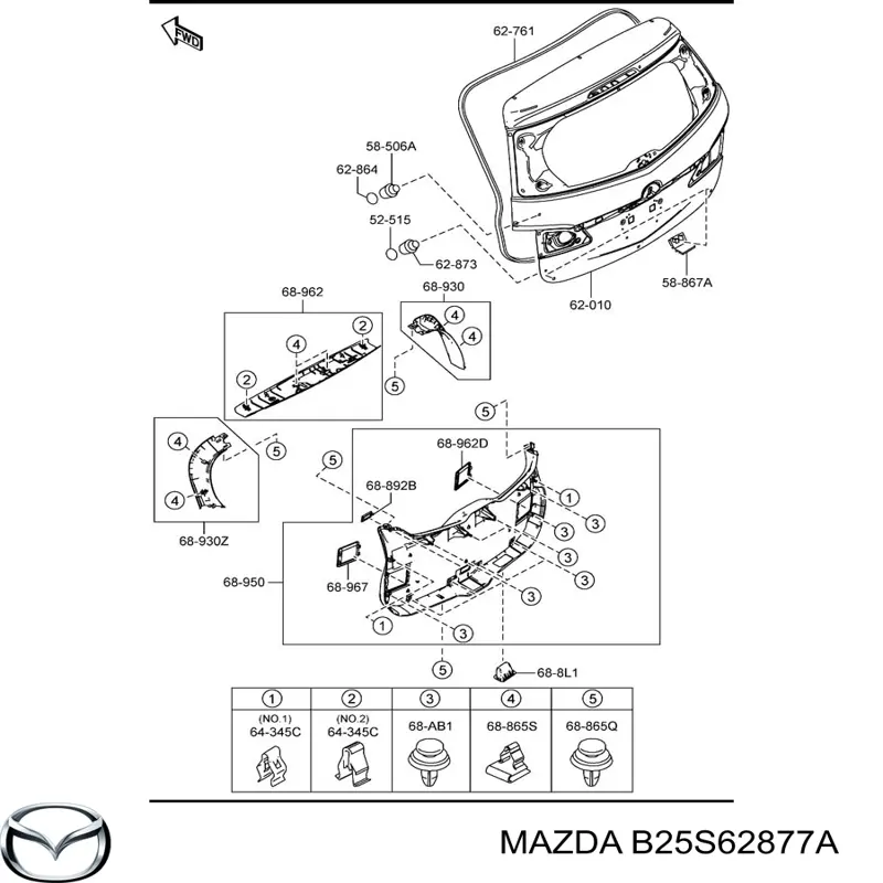 Pára-choque (grade de proteção) de tampa de porta-malas (de 3ª/5ª porta traseira) Mazda B25S62877A preço, a partir de 14,72 USD