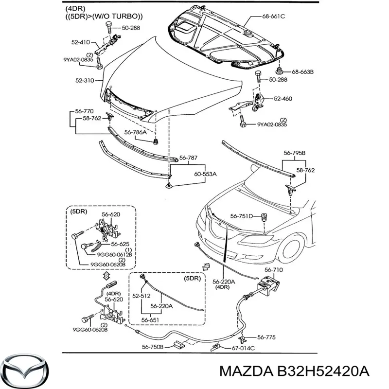 B32H52420A Mazda Gozno da capota esquerdo