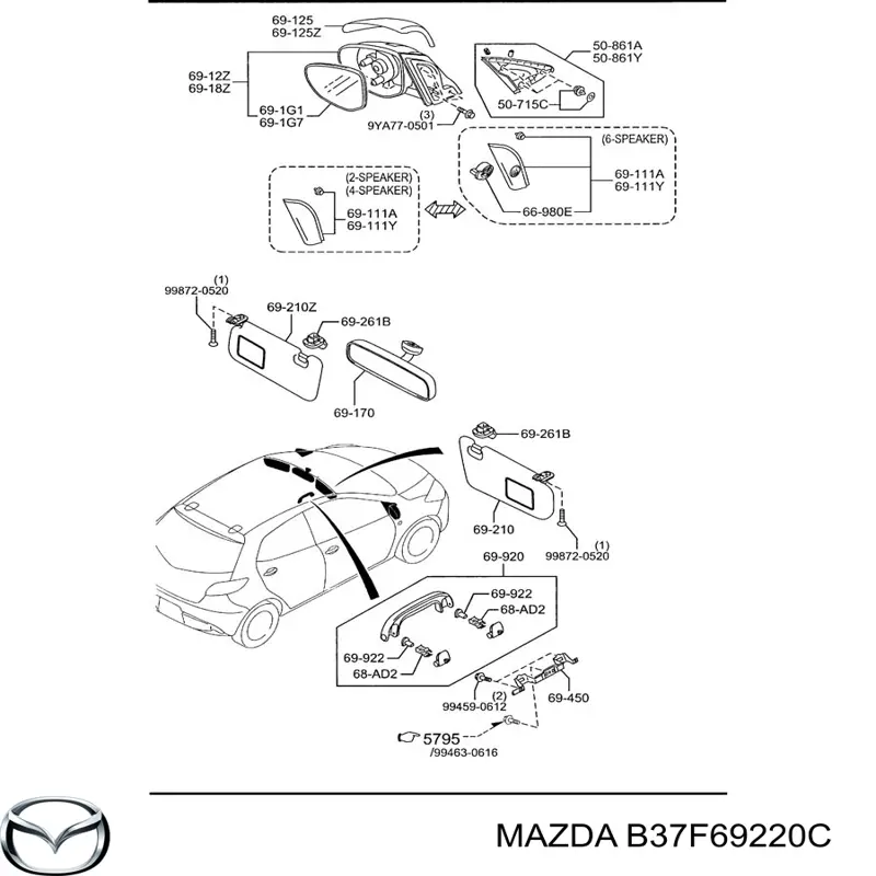 B37F69220C Mazda Espelho de salão interno