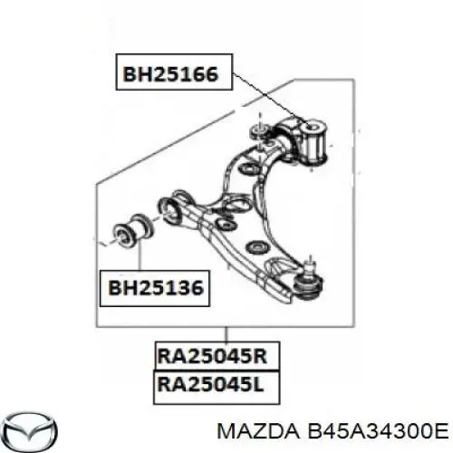 B45A34300E Mazda Braço oscilante inferior direito de suspensão dianteira