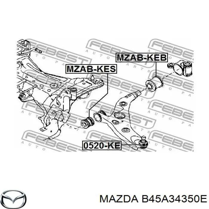 B45A34350E Mazda Braço oscilante inferior esquerdo de suspensão dianteira