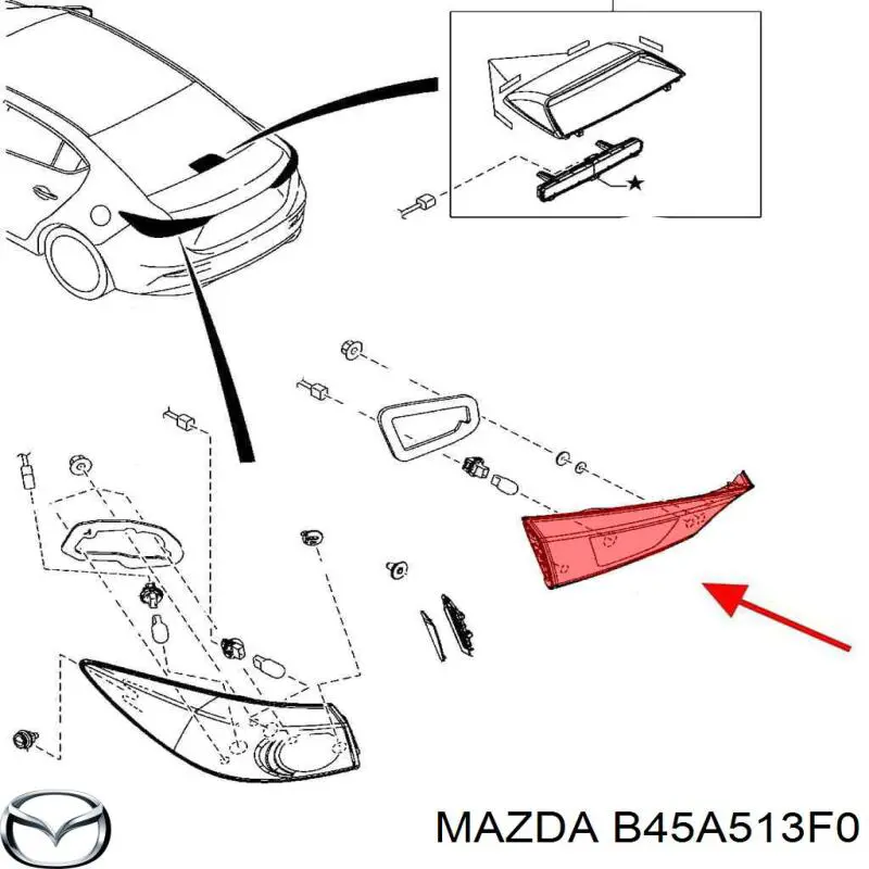 Compre B45A513F0 Mazda Lanterna traseira direita interna