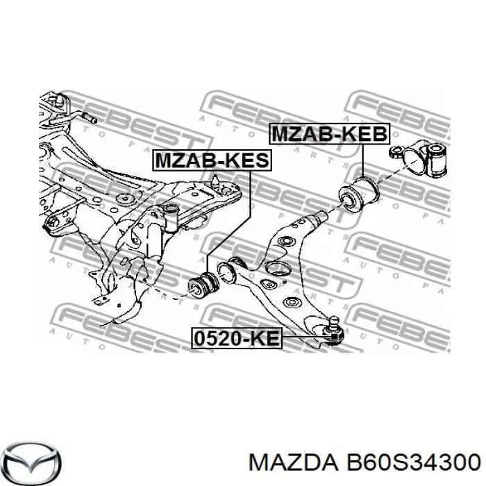B60S34300 Mazda Braço oscilante inferior direito de suspensão dianteira