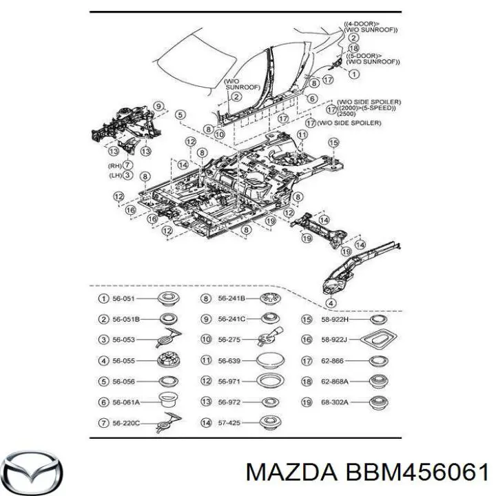 Tampão de fundo de carroçaria para Mazda 3  BM, BN
