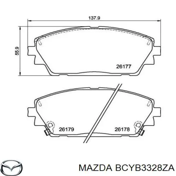 Sapatas do freio dianteiras de disco BDYG3328Z Mazda