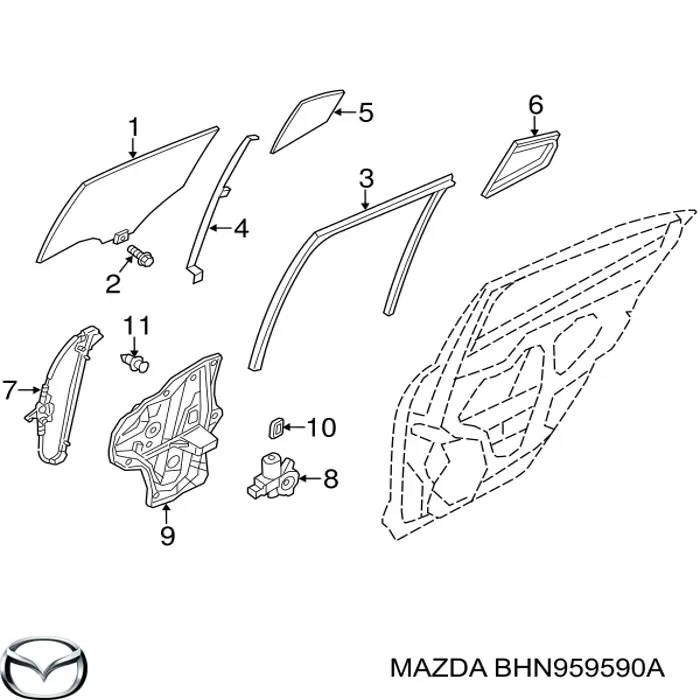 Mecanismo de acionamento de vidro da porta dianteira esquerda Mazda 3  BL