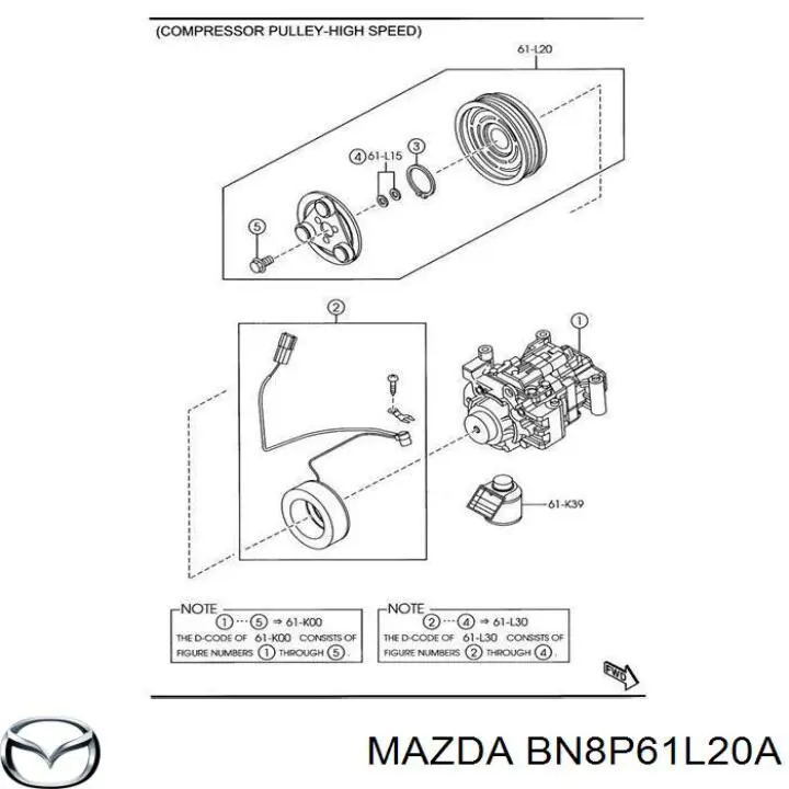 BN8P61L20A Mazda Polia do compressor de aparelho de ar condicionado