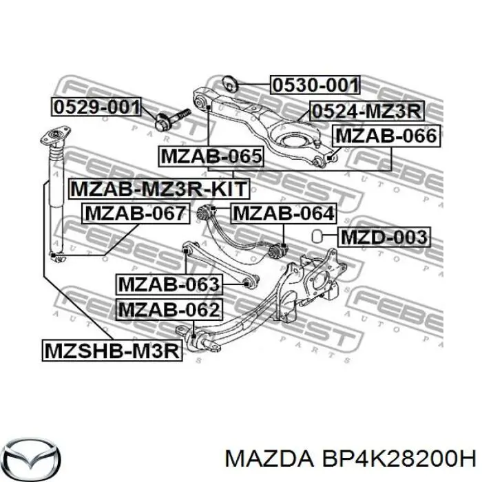 Braço oscilante (tração) longitudinal inferior direito de suspensão traseira Mazda BP4K28200H preço, a partir de 96,73 USD