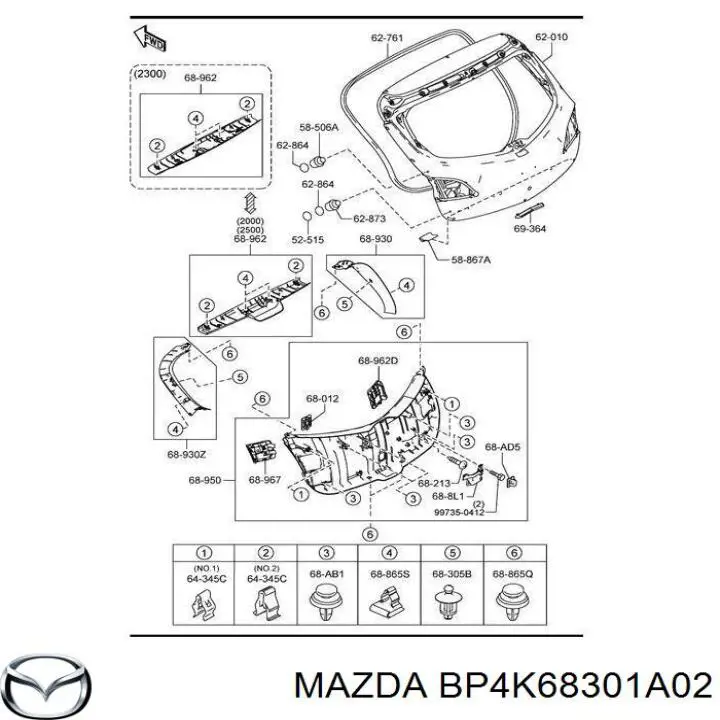 BP4K68301A02 Mazda Cápsula (prendedor) de fixação de revestimento de tampa de porta-malas