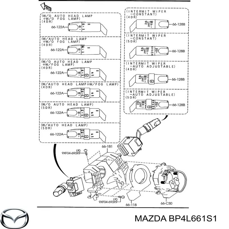 BP4L661S1 Mazda Sensor do ângulo de viragem do volante de direção