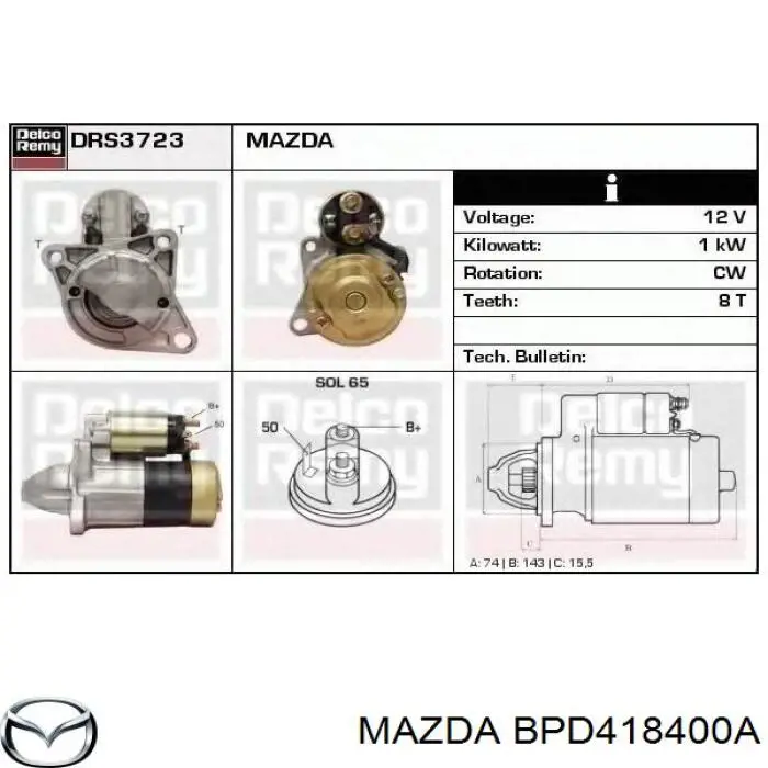 BPD418400A Mazda Motor de arranco