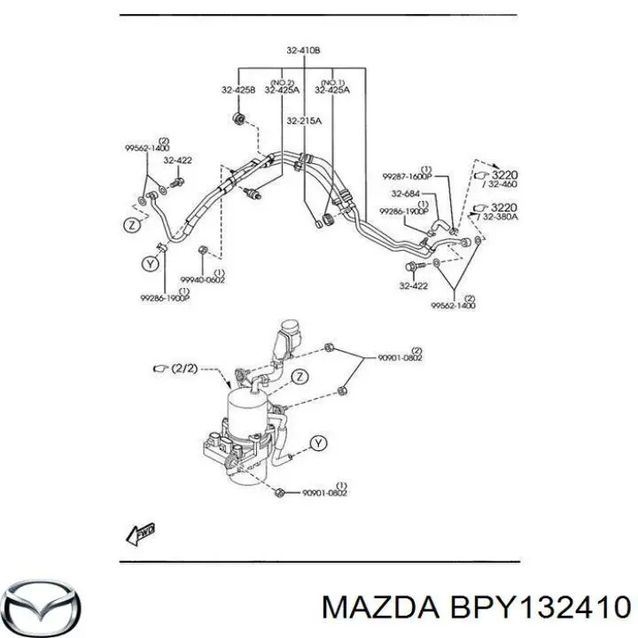 Mangueira da Direção hidrâulica assistida de pressão alta desde a bomba até a régua (do mecanismo) Mazda BPY132410 preço, a partir de 138,80 USD