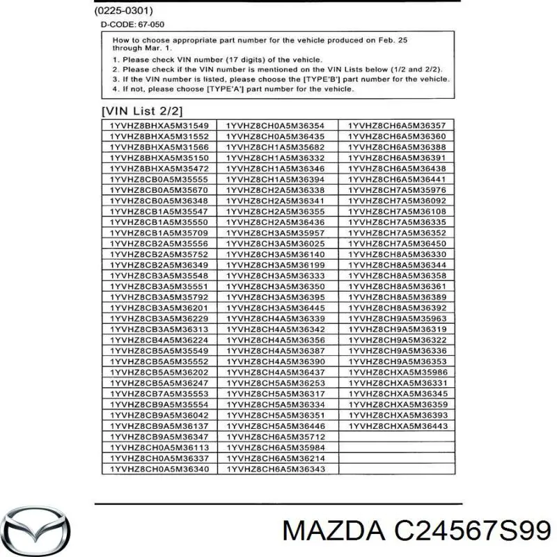  Mazda C24567S99 preço, a partir de  