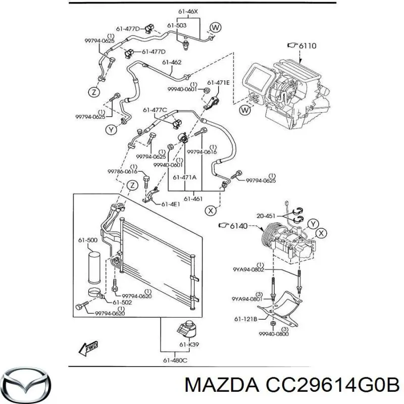 CC29614G0B Mazda Mangueira de aparelho de ar condicionado, desde o compressor até o radiador