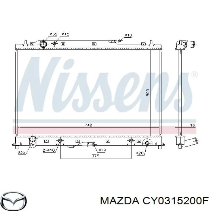 Radiador de esfriamento de motor CY0315200F Mazda