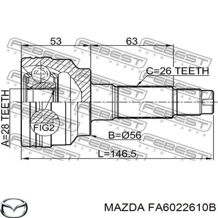 Junta homocinética externa dianteira esquerda Mazda FA6022610B preço, a partir de  