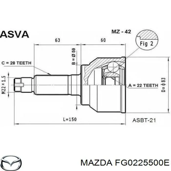 FG0225500E Mazda Semieixo (acionador) dianteiro direito