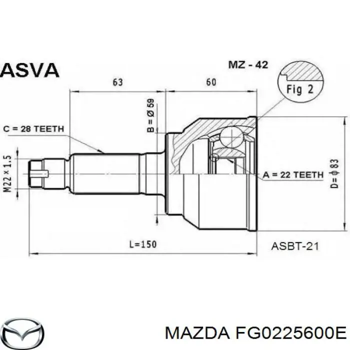 Semieixo (acionador) dianteiro esquerdo Mazda FG0225600E preço, a partir de  USD