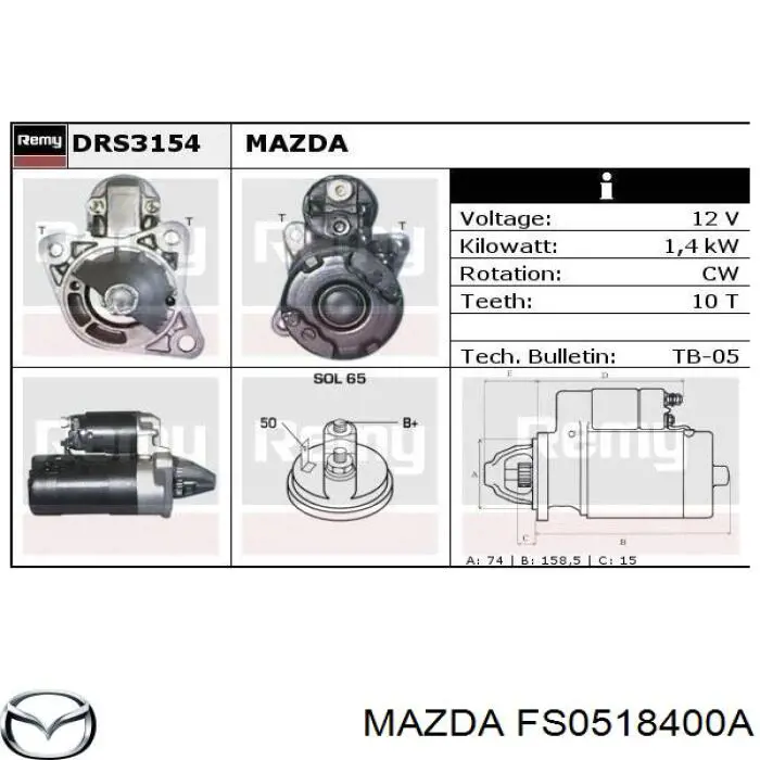 FS0518400A Mazda Motor de arranco