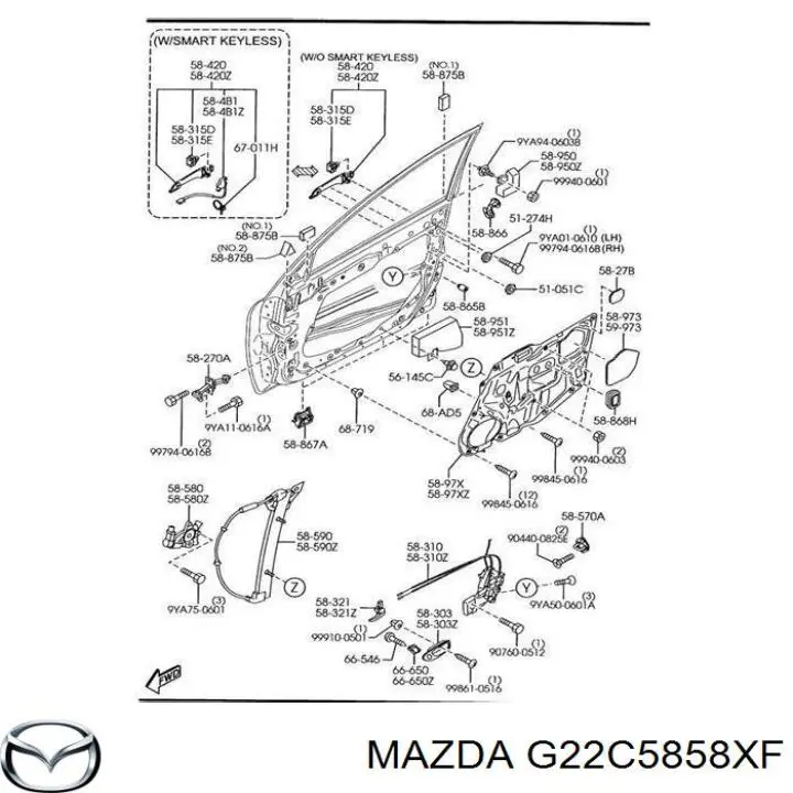 G22C5858XF Mazda Motor de acionamento de vidro da porta dianteira direita