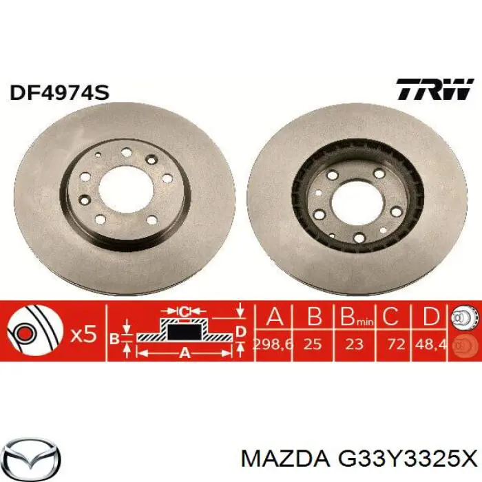 Disco do freio dianteiro Mazda G33Y3325X preço, a partir de 53,36 USD