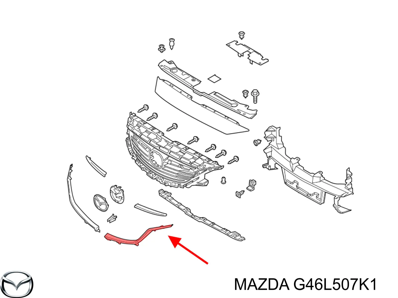 Compre G46L507K1 Mazda Moldura de grelha do radiador esquerdo