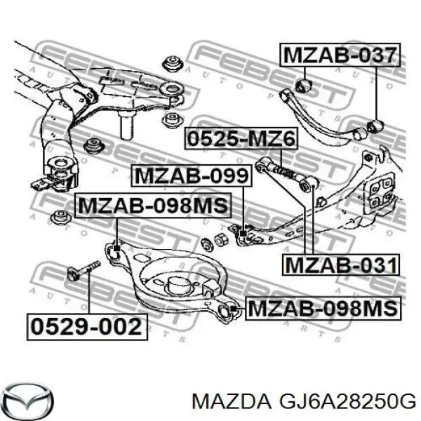 GJ6A28250G Mazda Braço oscilante (tração) longitudinal inferior esquerdo de suspensão traseira