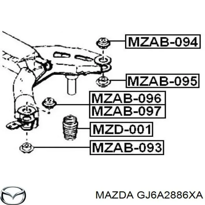 Bloco silencioso de viga traseira (de plataforma veicular) Mazda GJ6A2886XA preço, a partir de 16,76 USD