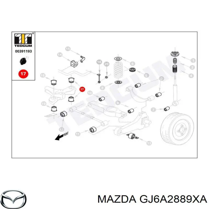Bloco silencioso de viga traseira (de plataforma veicular) Mazda GJ6A2889XA preço, a partir de 10,86 USD