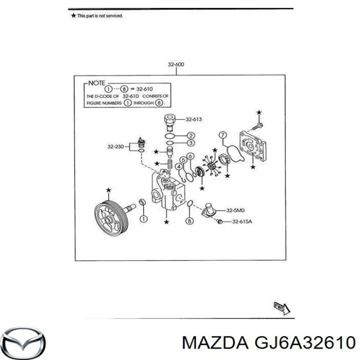 GJ6A32610 Mazda Kit de reparação da bomba da Direção hidrâulica assistida