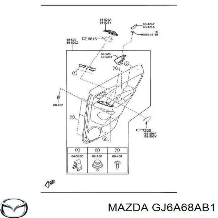 Cápsula (prendedor) de fixação de revestimento da porta Mazda G03168401 preço, a partir de 2,34 USD