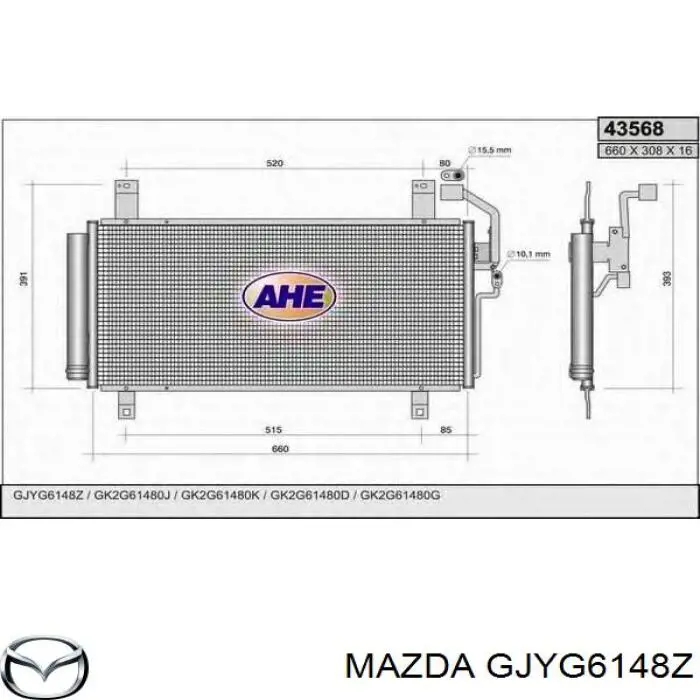 Radiador de aparelho de ar condicionado GJYG6148Z Mazda