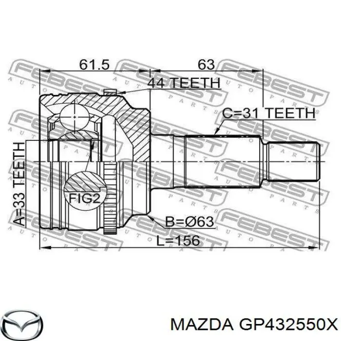 GP432550X Mazda Semieixo (acionador) dianteiro direito