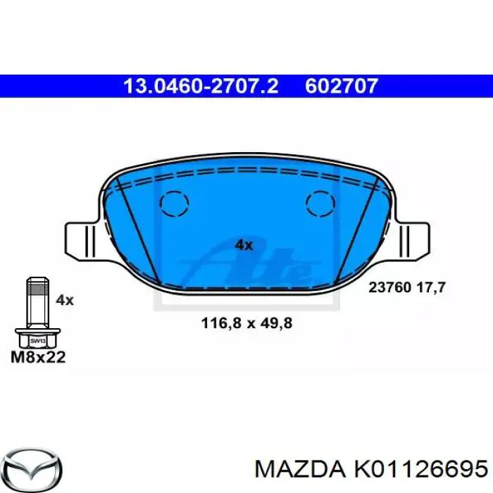 Guia de suporte traseiro K01126695 Mazda