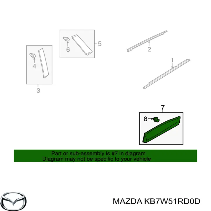 KB7W51RD0D Mazda Moldura da porta traseira esquerda