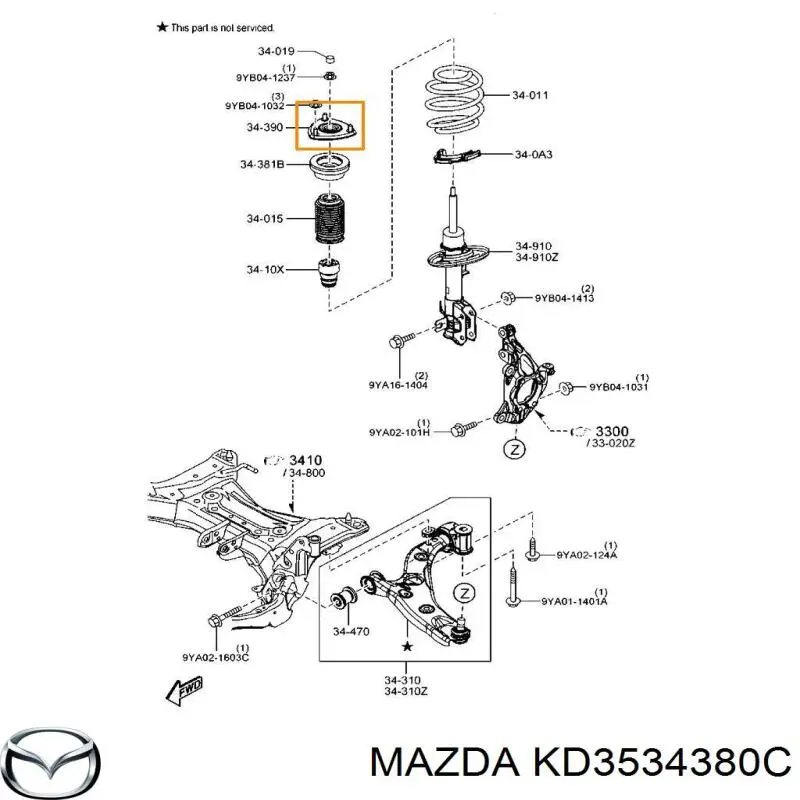 KD3534380C Mazda Suporte de amortecedor dianteiro