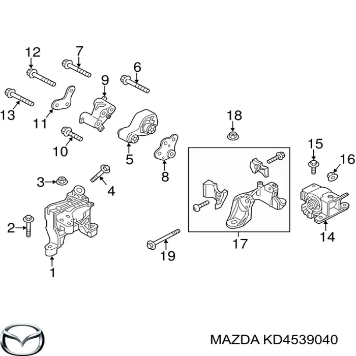 KD4539040 Mazda Coxim (suporte) traseiro de motor