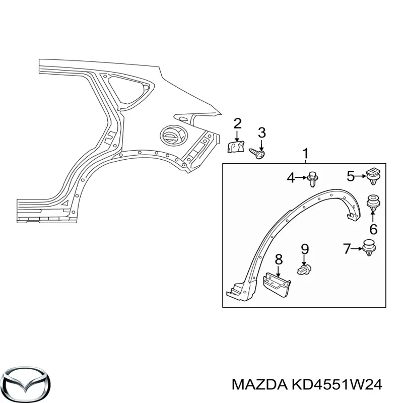 KD4551W24 Mazda Cápsula (prendedor) de expansor de arco do pára-lama